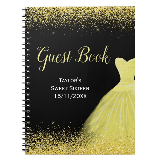 Caderno Espiral Bright Yellow Dress Faux Glitter Sweet 16 Birthday (Frente)