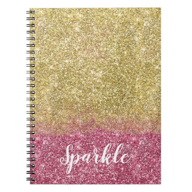 Caderno Espiral Brilhante bonito, cor-de-rosa, preto (Frente)