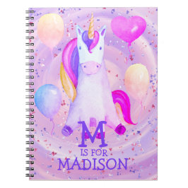 Caderno Espiral Brilhante Branco Branco Cor-de-Água Rosa Unicórnio