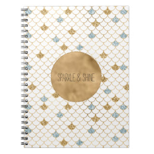 Caderno Espiral Brilhante Brilhante Azul de Sereia Dourada