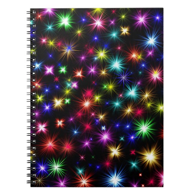 Caderno Espiral Brilhante Brilhante Esparques, Estrelas e Firework (Frente)
