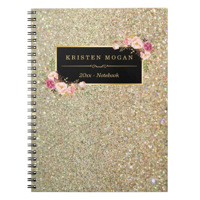 Caderno Espiral Brilhante Dourado moderno brilha (Frente)
