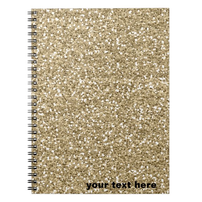 Caderno Espiral Brilhante Dourado moderno com seu texto (Frente)