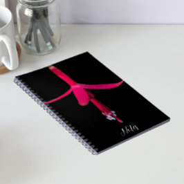 Caderno Espiral Brilhante Flor de Fuchsia Rosa em Preto