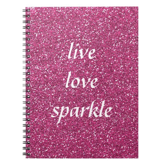 Caderno Espiral Brilhante rosa com citação de Sparkle de amor ao v (Frente)