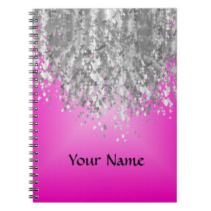 Caderno Espiral Brilhante rosa quente e falso