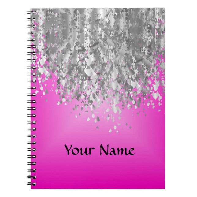 Caderno Espiral Brilhante rosa quente e falso (Frente)