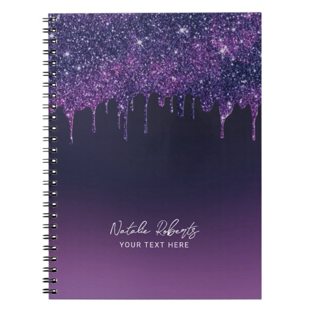 Caderno Espiral Brilhante Roxo Moderno Coloca Salão de Bela (Frente)