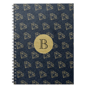 Caderno Espiral Brilho Azul e Dourado Denim & Diamonds