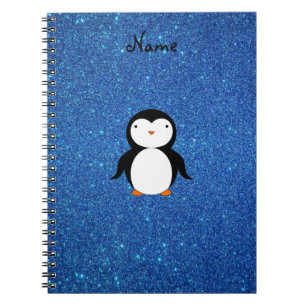 Caderno Espiral Brilho azul personalizado do pinguim conhecido