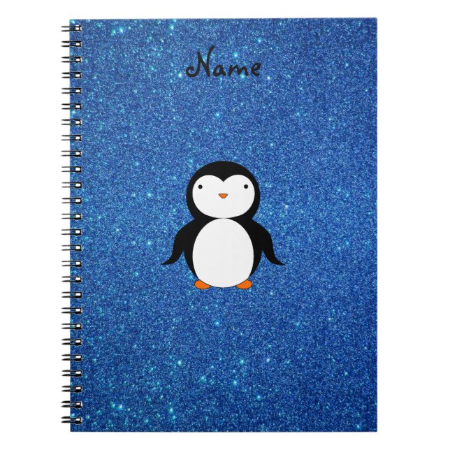 Caderno Espiral Brilho azul personalizado do pinguim conhecido (Frente)