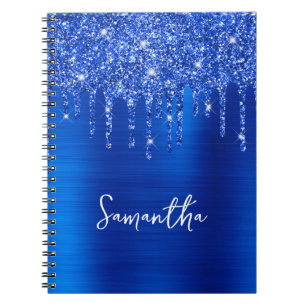 Caderno Espiral Brilho Azul Real Glitter Glam Nome
