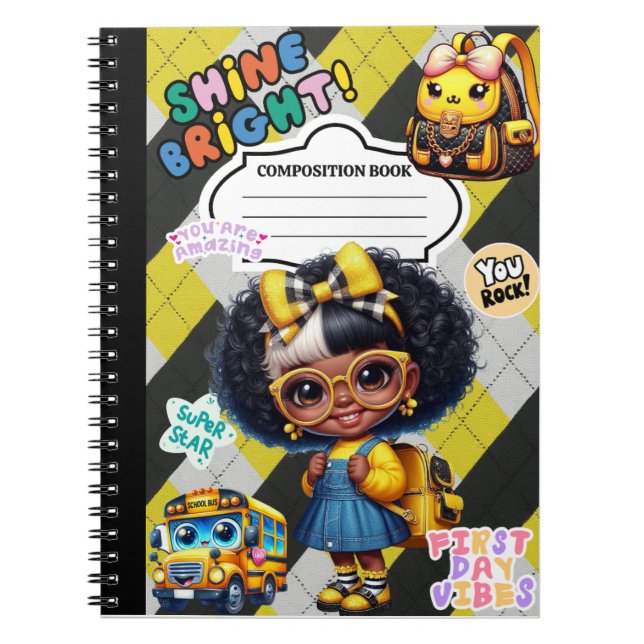 Caderno Espiral Brilho Brilhante: Primeiro Dia Víbe Notebook (Frente)