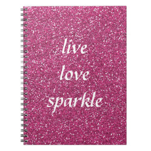 Caderno Espiral Brilho cor-de-rosa com citações vivas da faísca