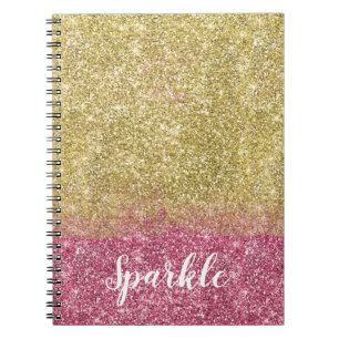 Caderno Espiral Brilho cor-de-rosa Dourado do falso da faísca