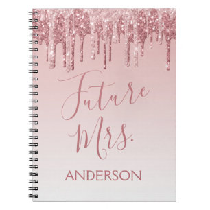 Caderno Espiral Brilho da faísca de Ouro Cora Cor-de-rosa da Sra.