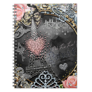 Caderno Espiral Brilho de Paris Glamour Brilho França Feminina da