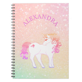 Caderno Espiral Brilho de Unicórnio Rosa Fofo Personalizado