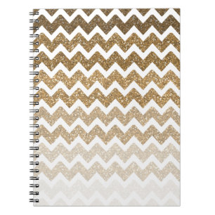 Caderno Espiral Brilho Dourado Chevron Ombre do falso