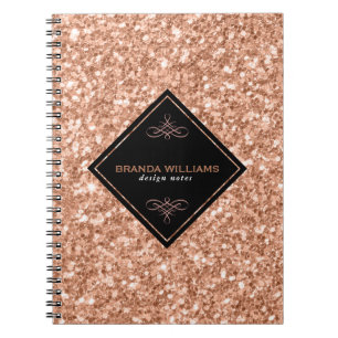 Caderno Espiral Brilho Dourado cor-de-rosa com acento preto