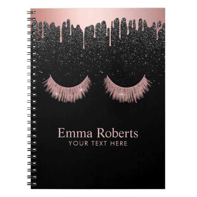 Caderno Espiral Brilho Dourado cor-de-rosa do preto dos chicotes (Frente)