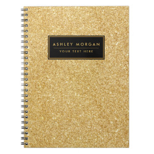 Caderno Espiral Brilho Dourado do falso elegante