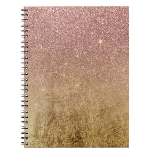Caderno Espiral Brilho Dourado do rosa do rosa e malha da folha
