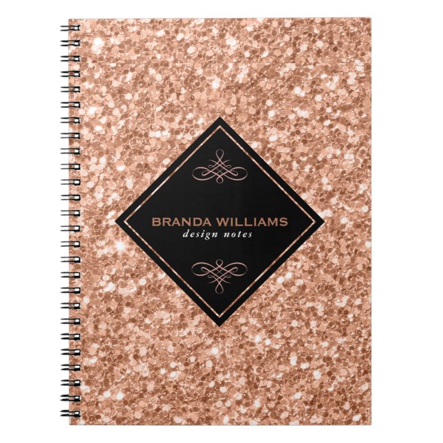 Caderno Espiral Brilho Dourado rosa com Ênfase Preta (Frente)