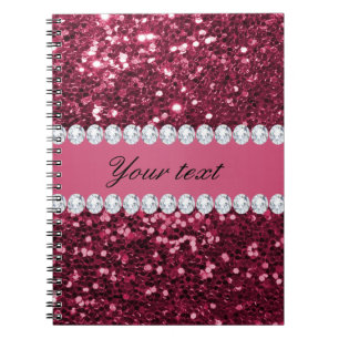 Caderno Espiral Brilho grande e diamantes do falso do rosa quente