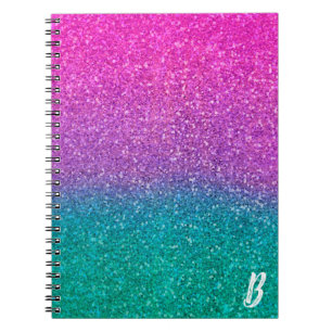 Caderno Espiral Brilho Rosa Azul Turquesa e Roxo