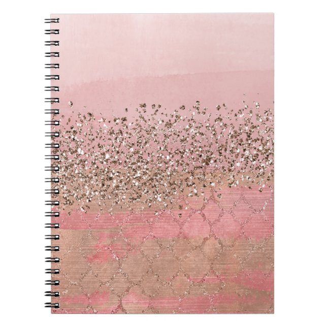 Caderno Espiral Brilho Rosa Bege Princesa Marroquina Índia Glamour (Frente)