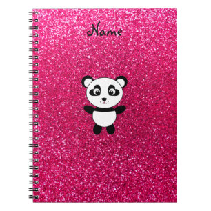 Caderno Espiral Brilho rosa do panda de nome personalizado