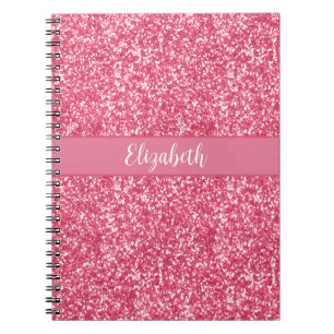 Caderno Espiral Brilho Rosa Monograma Cinza Tendência Glamour Bril