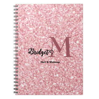 Caderno Espiral Brilho rosa Monograma de cabelo e maquiagem