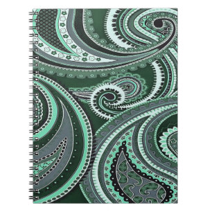 Caderno Espiral Brincando Com Padrões Paisley Tons Água-Marinha