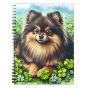 Caderno Espiral Brindle Pomeranian Watercolor Clover Shamrock
