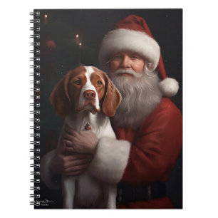 Caderno Espiral Brittany Spaniel Com Papai Noel Natal