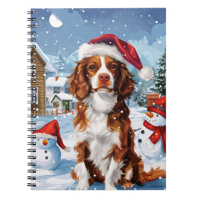 Caderno Espiral Brittany Spaniel Dog Winter Wonderland Natal (Frente)