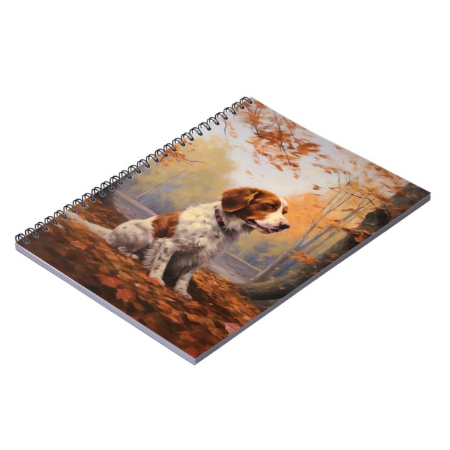 Caderno Espiral Brittany Spaniel no outono deixa cair inspiração (Left Side)