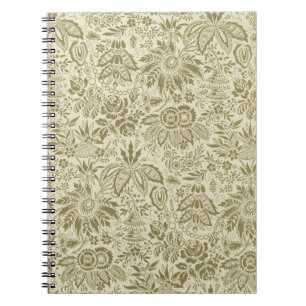 Caderno Espiral Brocado Botânico Toile Floral Padrão Verde Sage
