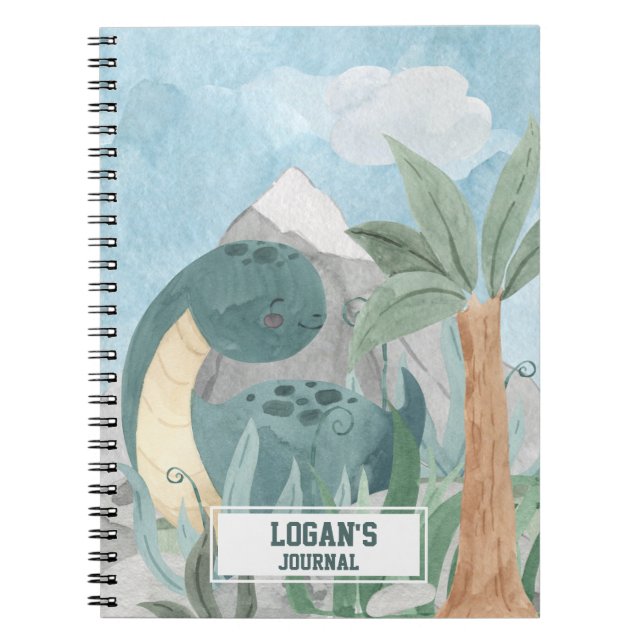 Caderno Espiral Brontosauro Personalizado Bonito Dinossauro (Frente)