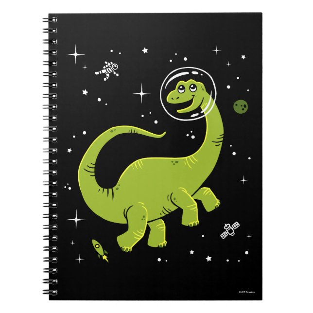 Caderno Espiral Brontosaurus Verdes Dinos No Espaço (Frente)