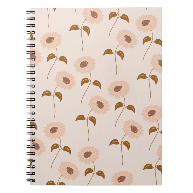 Caderno Espiral Brown Beige Retro Y2K Hippie Padrão de Girassol (Frente)