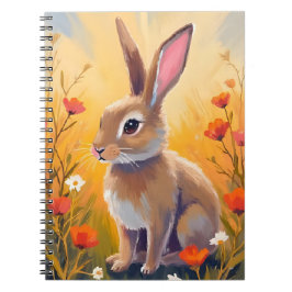 Caderno Espiral Brown Bunny Floral Field Animal Painting