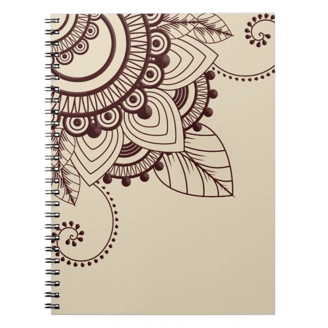 Caderno Espiral Brown e bege escuros, Henna, Mehndi, teste padrão (Frente)