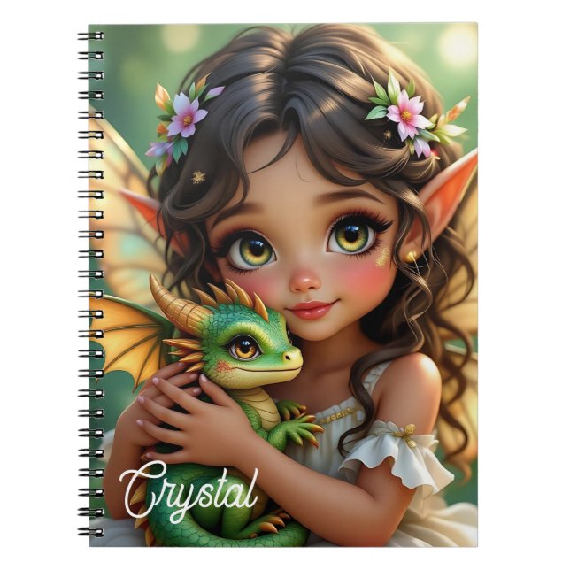 Caderno Espiral Brown Eyed Elven Fairy and Dragon Personalized (Frente)
