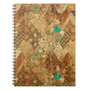 Caderno Espiral Brown Grunge Quilt Stars Hearts