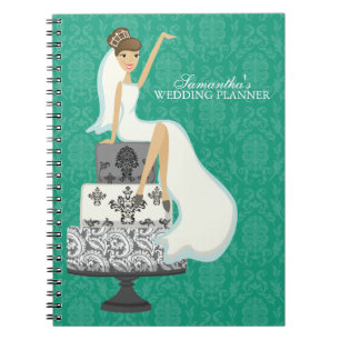 Caderno Espiral Brown Haired Bride sobre Bolo Casado {emerald}