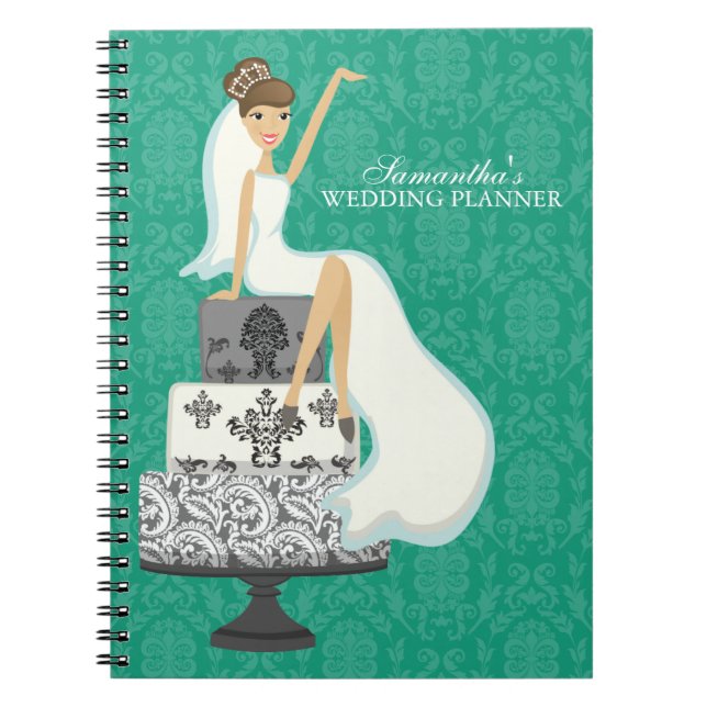 Caderno Espiral Brown Haired Bride sobre Bolo Casado {emerald} (Frente)