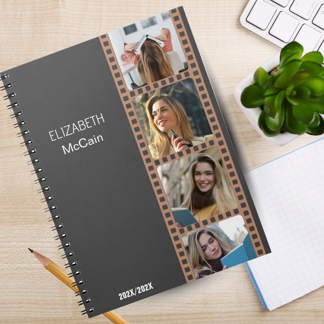 Caderno Espiral Brown Photo Booth - Trendy Modern Personalizado (Brown | Photo Booth Personalized Science Notebook)